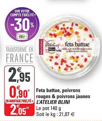 feta battue, poivrons rouges & poivrons jaunes l'atelier blini