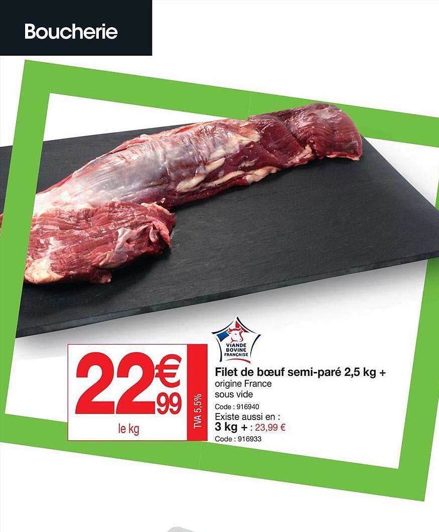 filet de boeuf semi-paré 2,5 kg +