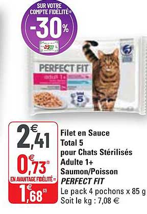Filet En Sauce Total 5 Pour Chats Stérilisés Adulte 1+ Saumon-poisson Perfect Fit