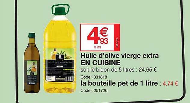 huile d'olive vierge extra en cuisine, la bouteille pet de 1 litre
