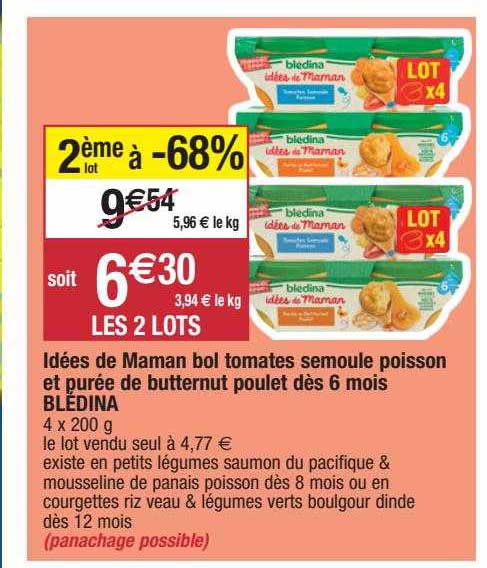 idées de maman bol tomates semoule poisson et purée de butternut poulet dès 6 mois blédina