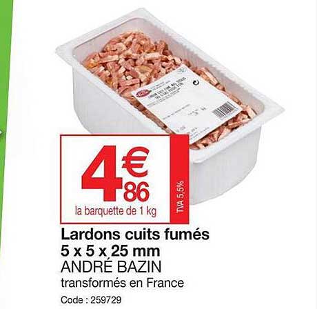 lardons cuits fumés 5 x 5 x 25 mm andré bazin
