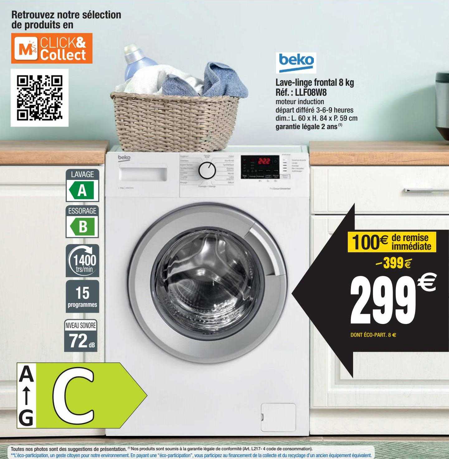 lave-linge frontal 8 kg beko