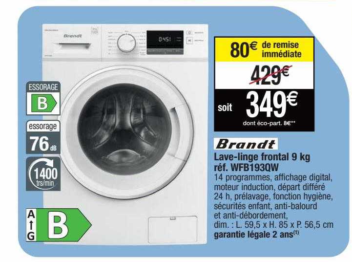 lave-linge frontal 9 kg brandt