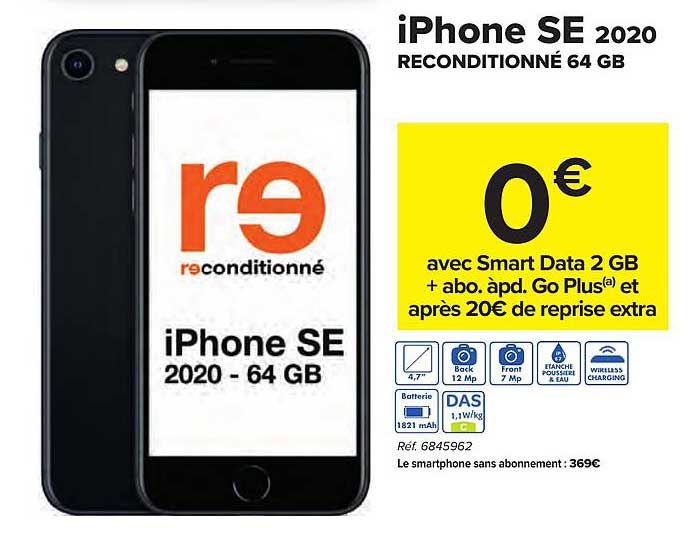 le smartphone sans abonnement iPhone se 2020 reconditionné 64 gb