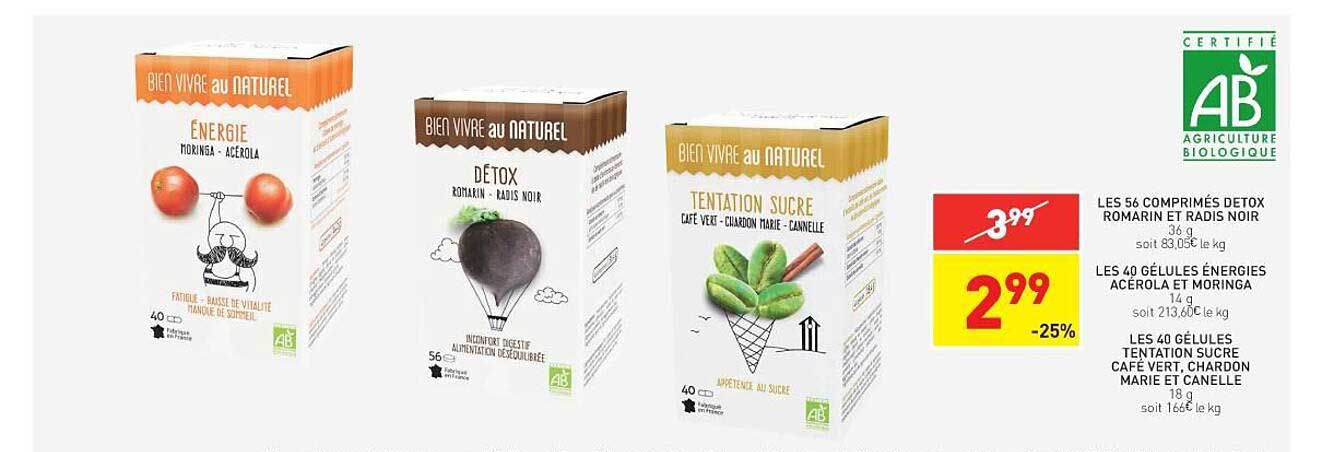 Les 56 Comprimés Detox Romarin Et Radis Noir, Les 40 Gélules énergies Acérola Et Moringa, Les 40 Gélules Tentation Sucre Café Vert, Chardon Marie Et Canelle