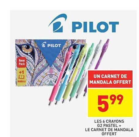 les 6 crayons g2 pastel + le carnet de mandala offert