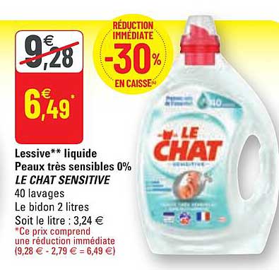 lessive liquide peaux très sensibles 0% le chat sensitive