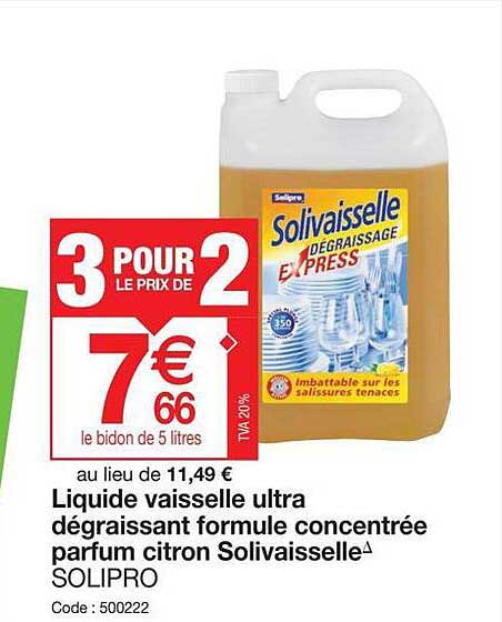 liquide vaisselle ultra dégraissant formule concentrée parfum citron solivaisselle solipro