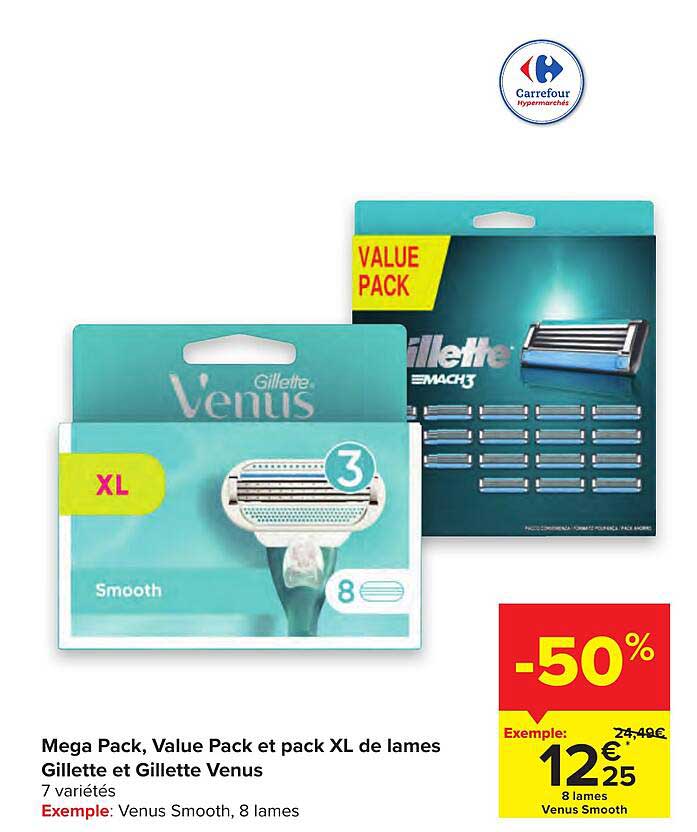 mega pack, value pack et pack xl de lames gillette et gillette venus
