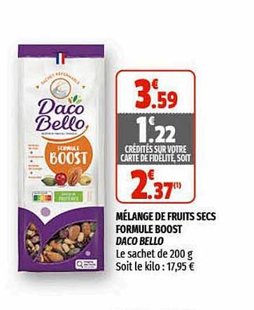 mélange de fruits secs formule boost daco bello