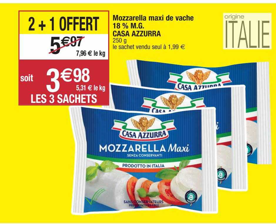 mozzarella maxi de vache 18% m.g. casa azzurra