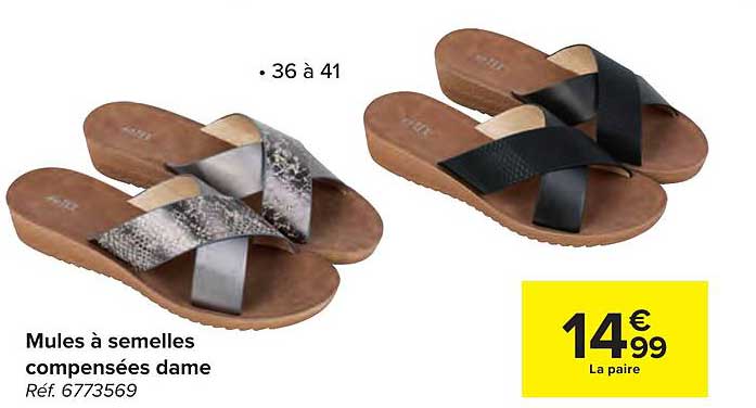 mules à semelles compensées dame