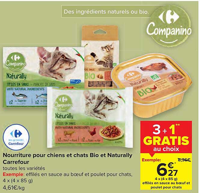 nourriture pour chiens et chats bio et naturally carrefour