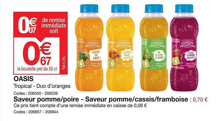 Oasis, Saveur Pomme-poire-saveur Pomme-cassis-framboise