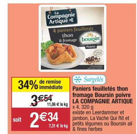 paniers feuilletés thon fromage boursin poivre la compagnie artique