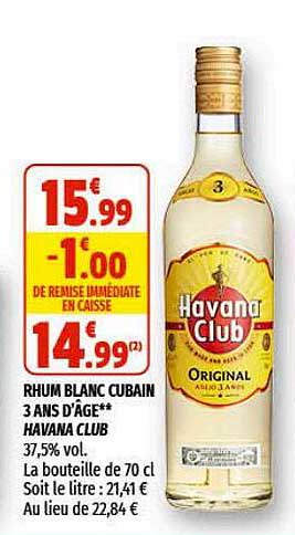 rhum blanc cubain 3 ans d'âge havana club