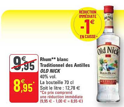 rhum blanc traditionnel des antilles old nick