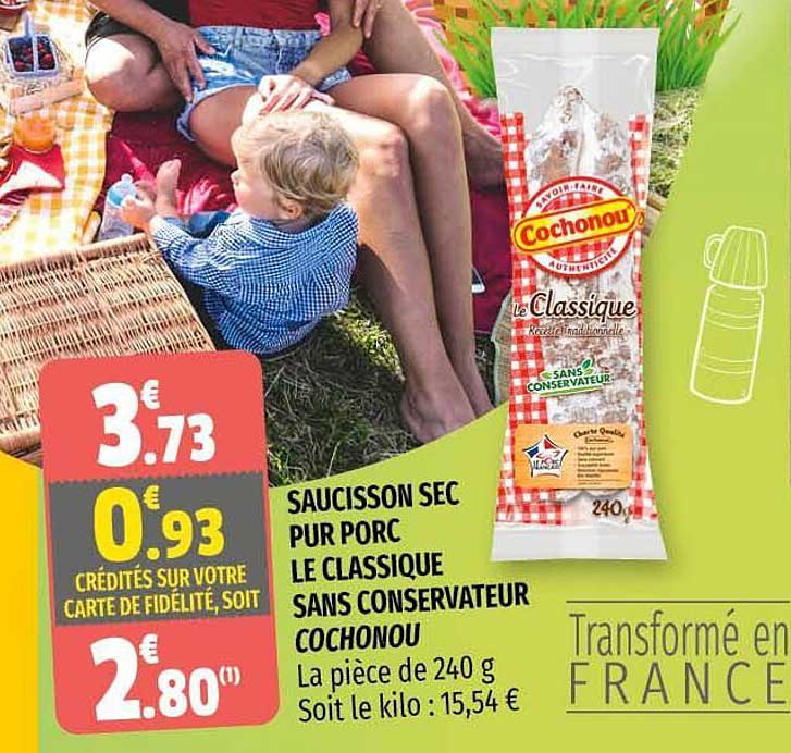 saucisson sec pur porc le classique sans conservateur cochonou