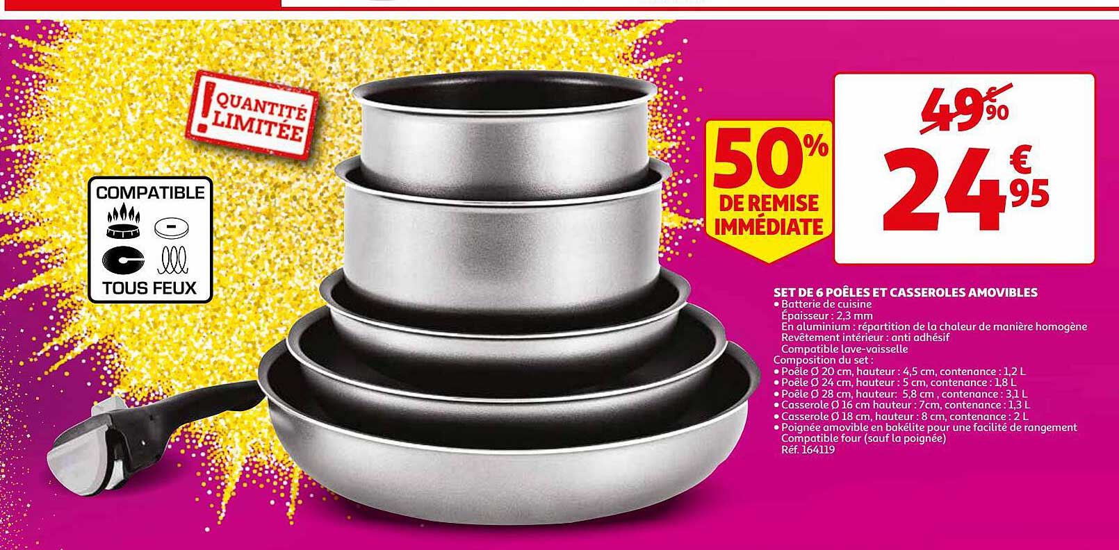 set de 6 poêles et casseroles amovibles