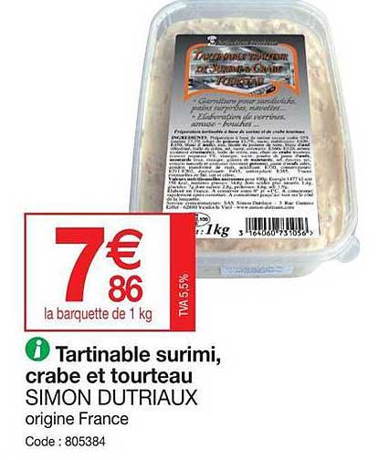 tartinable surimi, crabe et tourteau simon dutriaux