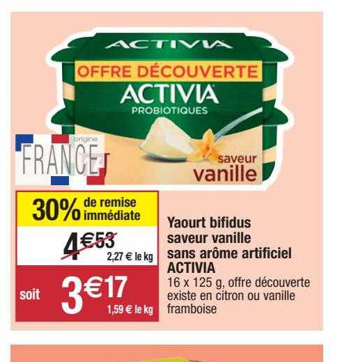 yaourt bifidus saveur vanille sans arôme artificiel activia