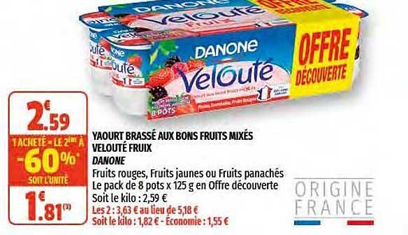 yaourt brassé aux bons fruits mixés velouté fruix danone