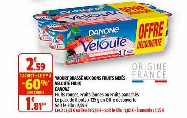 yaourt brassé aux bons fruits mixés velouté fruix danone