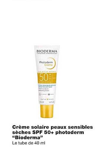Crème Solaire Peaux Sensibles Sèches Spf 50+ Photoderm "bioderma"