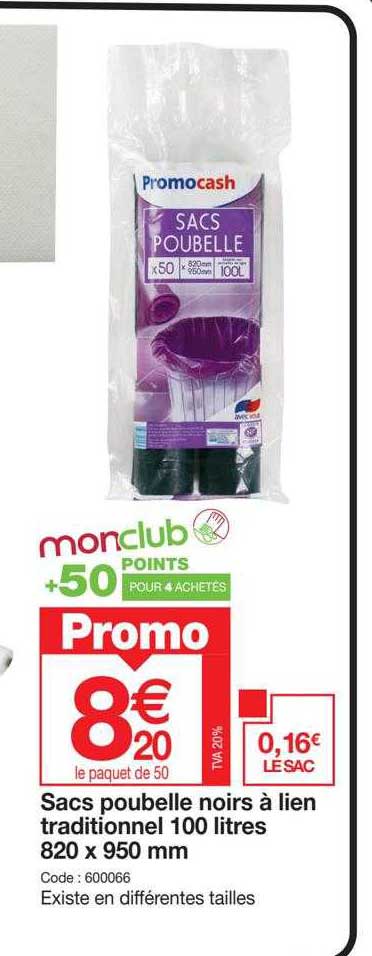 sacs poubelle noirs à lien traditionnel 100 litres 820 x 950 mm