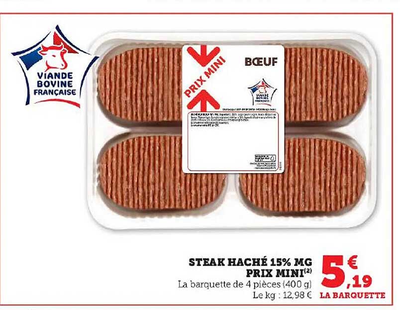 steak haché 15% mg prix mini