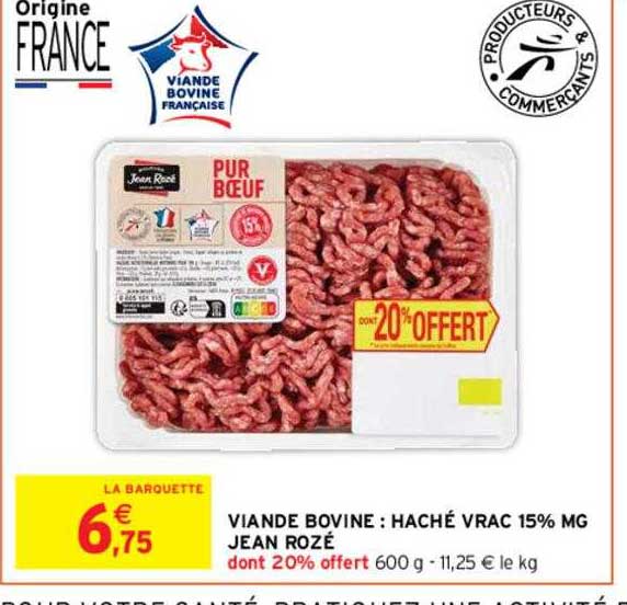 viande bovine : haché vrac 15% mg jean rozé