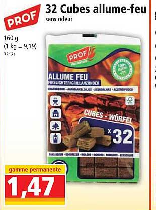 32 cubes allume-feu sans odeur prof