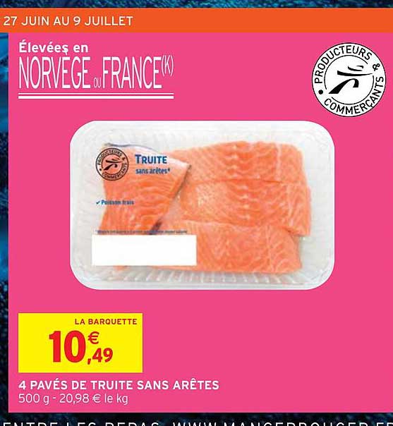 4 pavés de truite sans arêtes