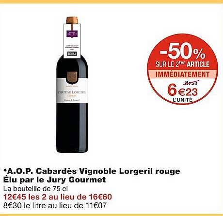a.o.p. cabardès vignoble lorgeril rouge élu par le jury gourmet