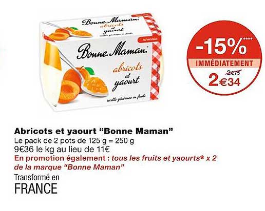 abricots et yaourt "bonne maman"