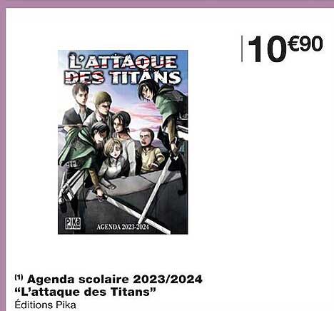 agenda scolaire 2023-2024 "l'attaque des titans"