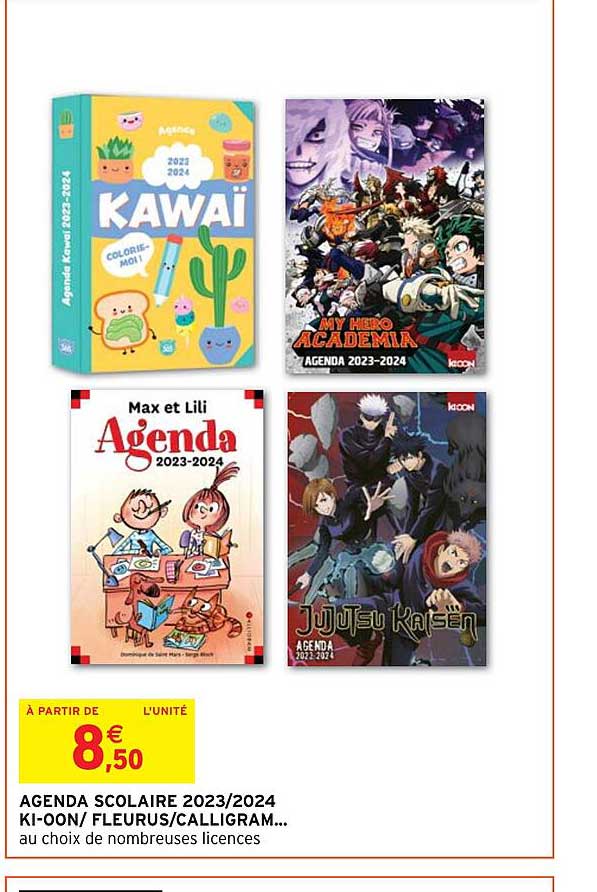 agenda scolaire 2023, 2024 ki-oon, fleurus ou calligram