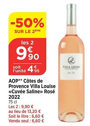 aop côtes de provence villa louise «cuvée saline» rosé 2022