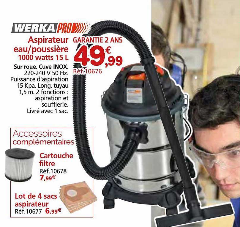 aspirateur eau-poussière 1000 watts 15l werka pro