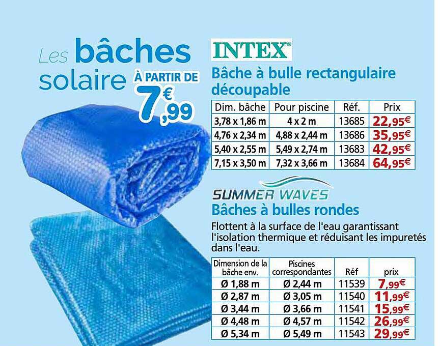 bâche à bulle rectangulaire découpable intex, bâches à bulles rondes summer waves