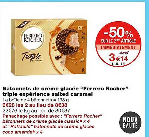bâtonnets de crème glacée "ferrero rocher" triple expérience salted caramel