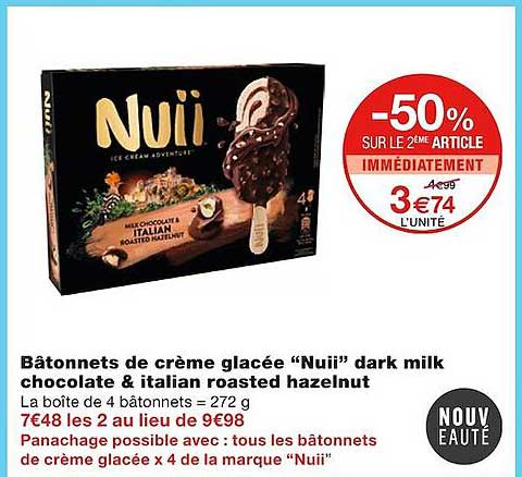 bâtonnets de crème glacée "nuii" dark milk chocolate & italian roasted hazelnut