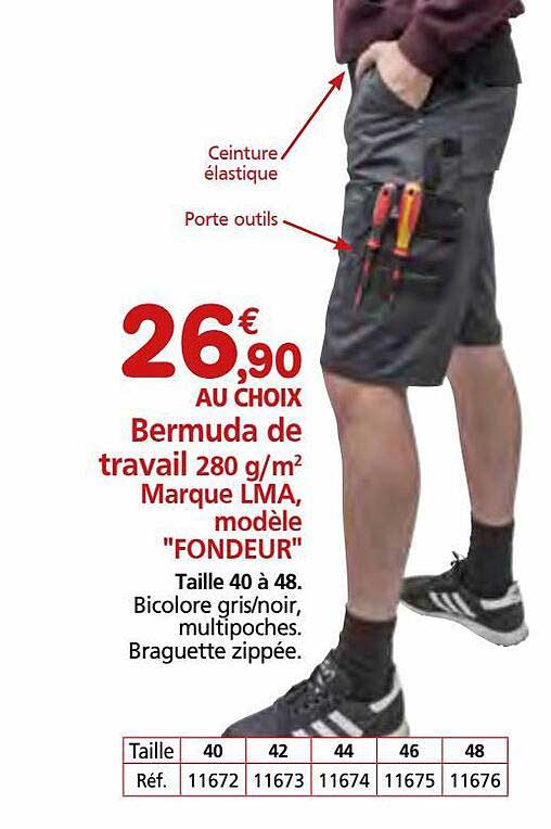 bermuda de travail 280 g-m² marque lma, modèle "fondeur"