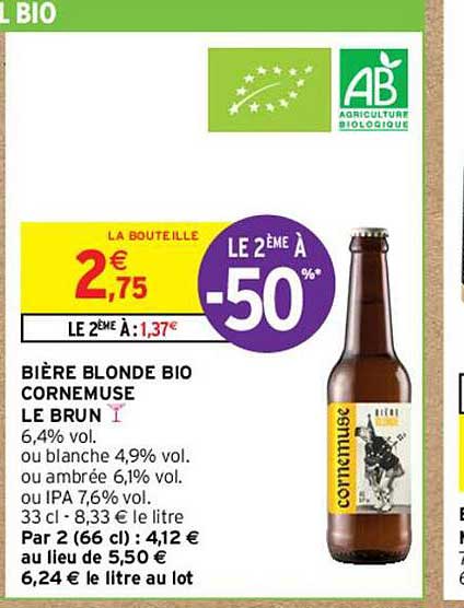 Bière Blonde Bio Cornemuse Le Brun