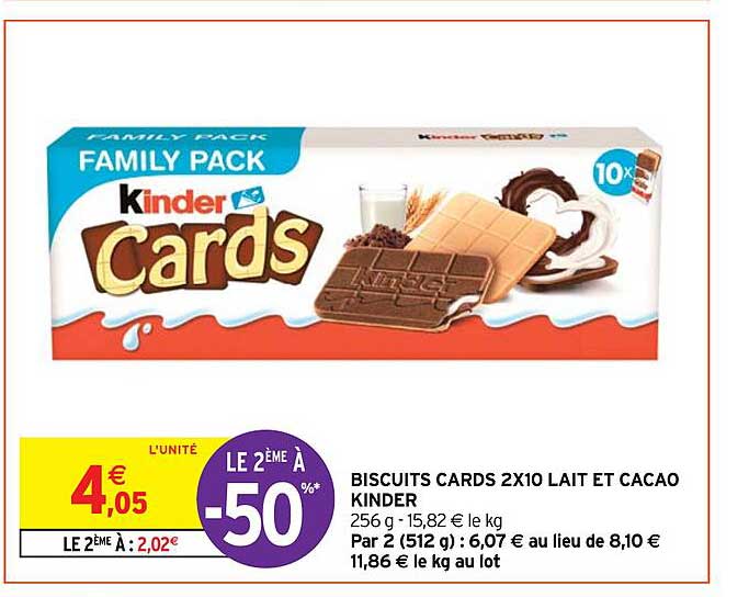 biscuits cards 2x10 lait et cacao kinder
