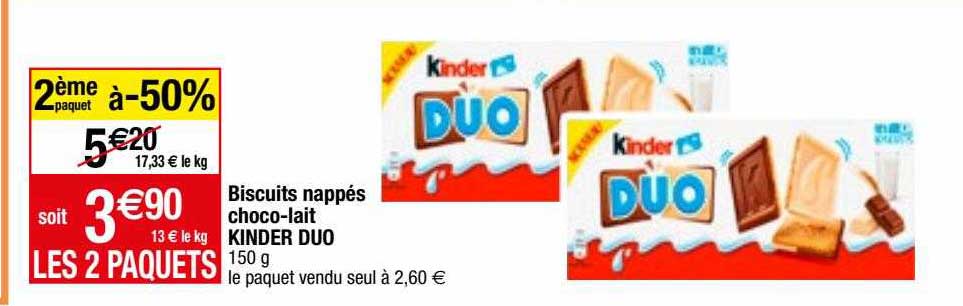 biscuits nappés choco-lait kinder duo