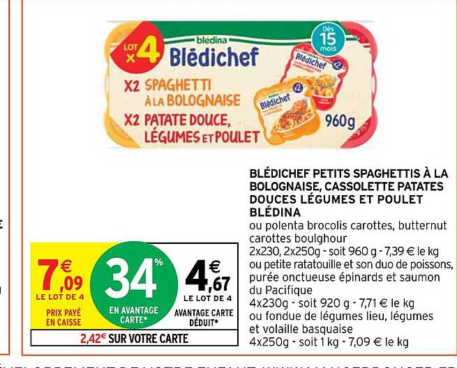 blédichef petits spaghettis à la bolognaise, cassolette patates douces légumes et poulet blédina