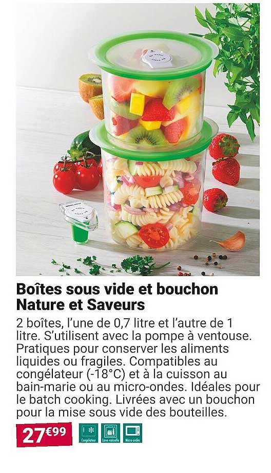 boîtes sous vide et bouchon nature et saveurs