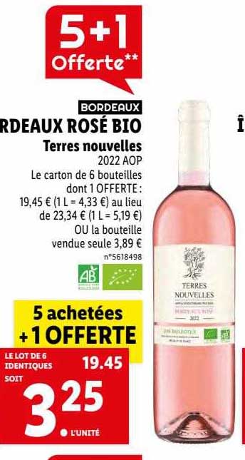 bordeaux rosé bio terre nouvelles 2022 aop